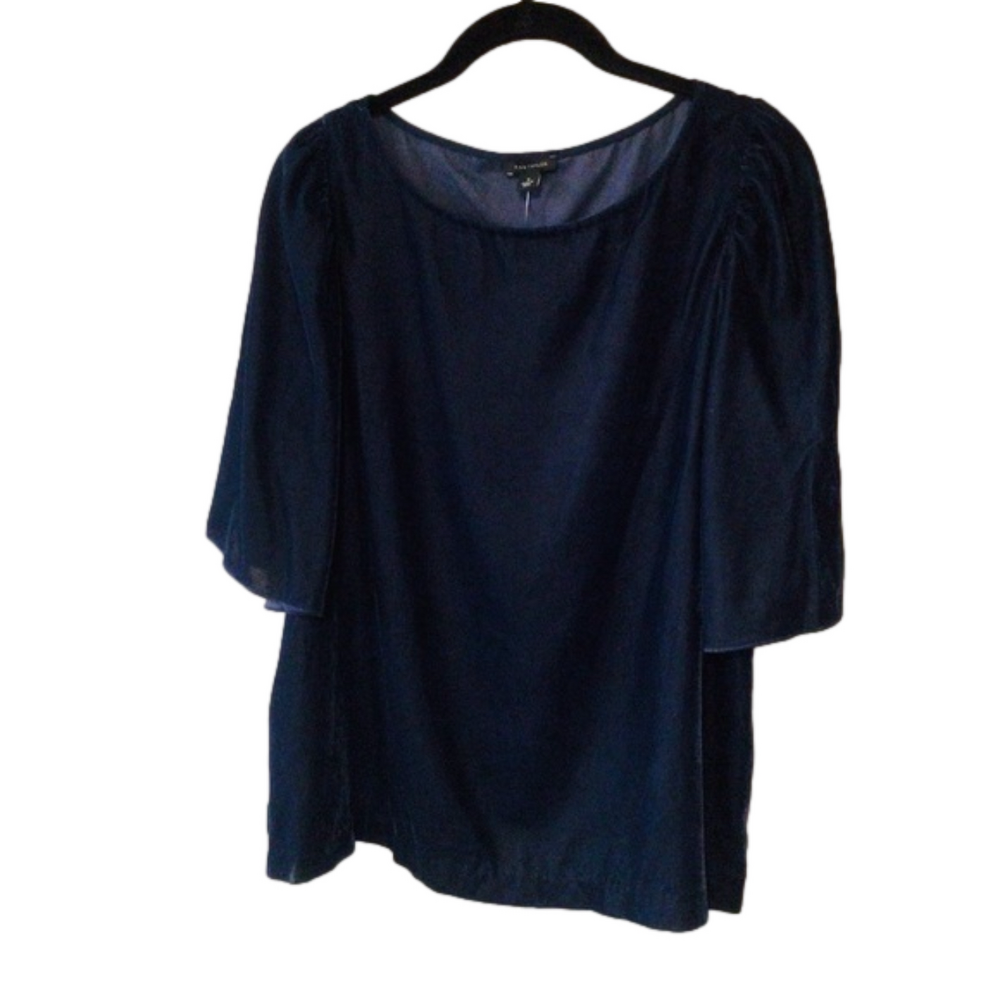 NEW Ann Taylor Bell Flare Sleeve Top Size Medium Blue Velvet Velour Fairygoth
